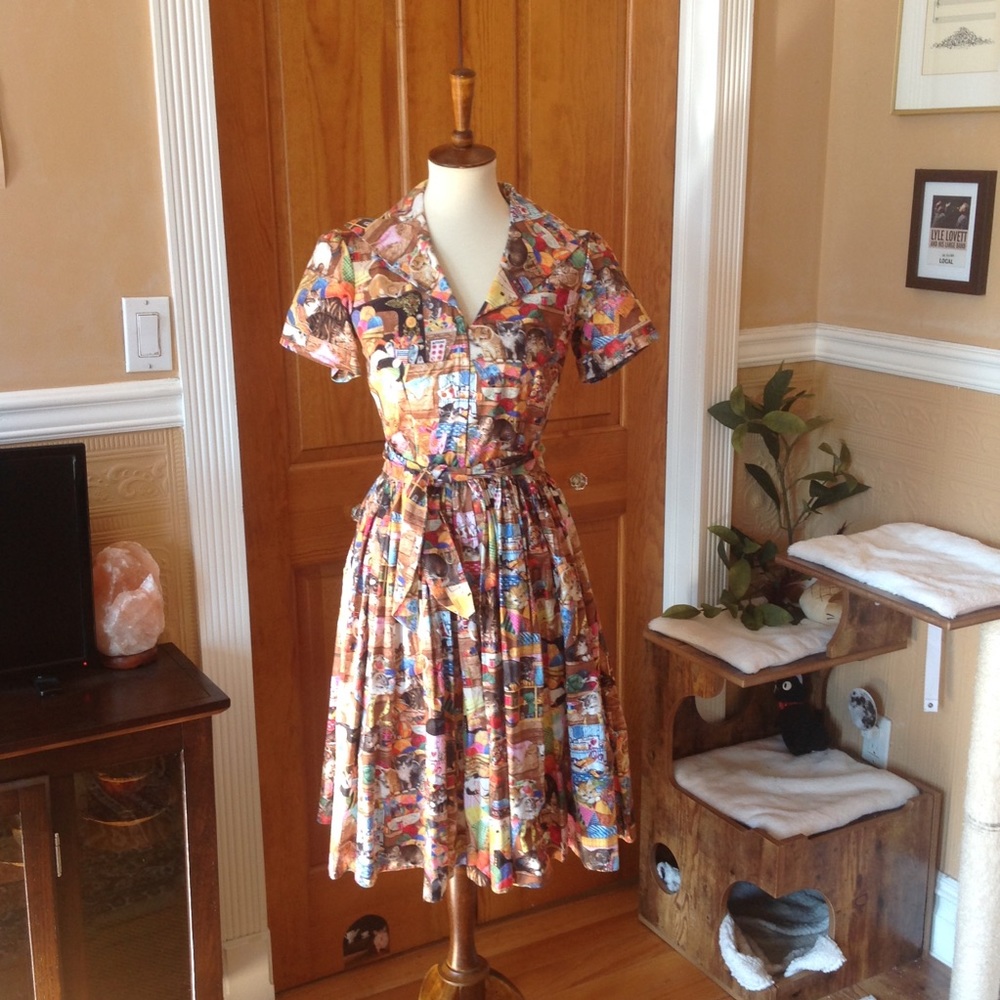 Bernie Dexter Cat Dress Pinup Cute Rockabilly